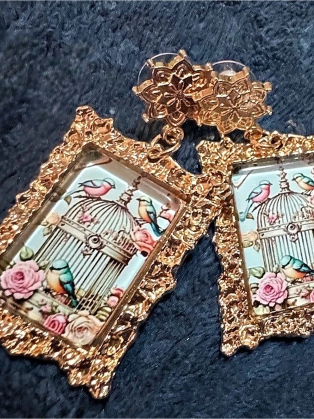 Birdcage portrait Earrings in Gold -New